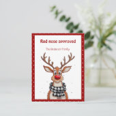 Cute reindeer christmas wish red retro Postcard シーズンカード (スタンド正面)