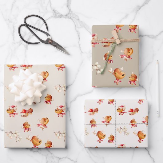 Cute Reindeer Christmas Wrapping ラッピングペーパーシート (正面)