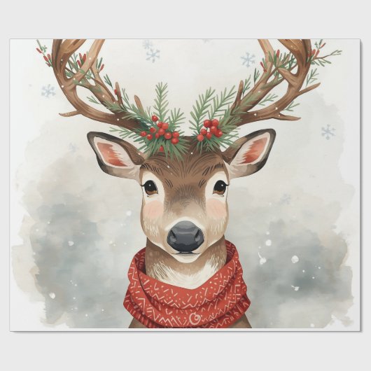 Cute Reindeer Christmas Wrapping Paper ラッピングペーパー (フラット)
