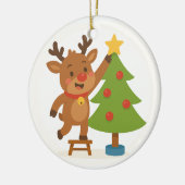 Cute Reindeer Decorating Tree Personalized Name セラミックオーナメント (左)