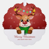 Cute Reindeer Duo Lights Jingle Bells Christmas オーナメントカード (裏面)