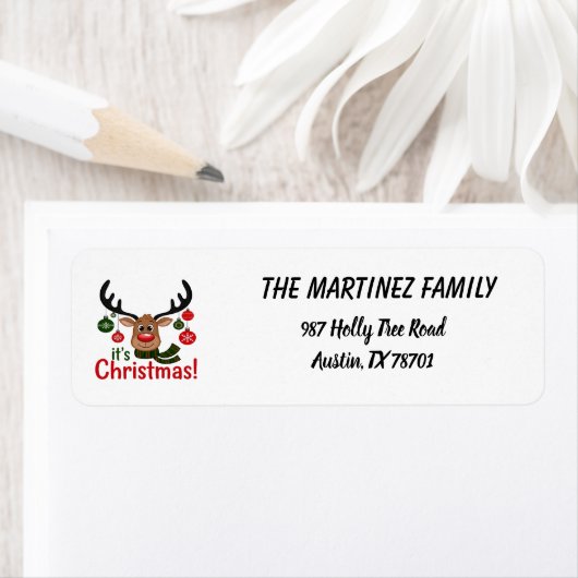 Cute Reindeer Face w/ Ornaments - It's Christmas! ラベル (インサイチュ)