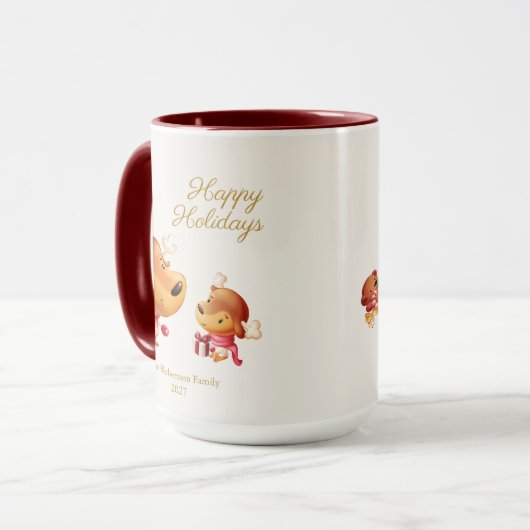 Cute Reindeer Happy Holidays Personalized マグカップ (正面左)