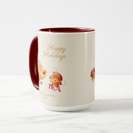 Cute Reindeer Happy Holidays Personalized マグカップ (正面左)
