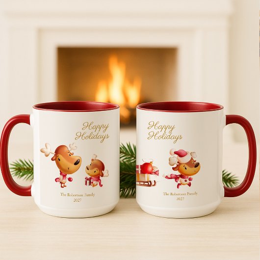 Cute Reindeer Happy Holidays Personalized マグカップ