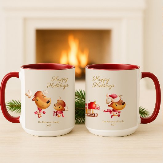 Cute Reindeer Happy Holidays Personalized マグカップ
