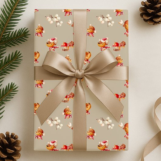 Cute Reindeer Holiday ラッピングペーパー