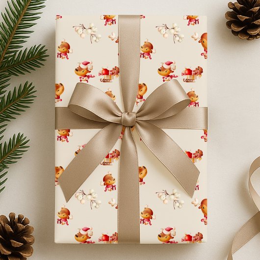 Cute Reindeer Holiday ラッピングペーパー