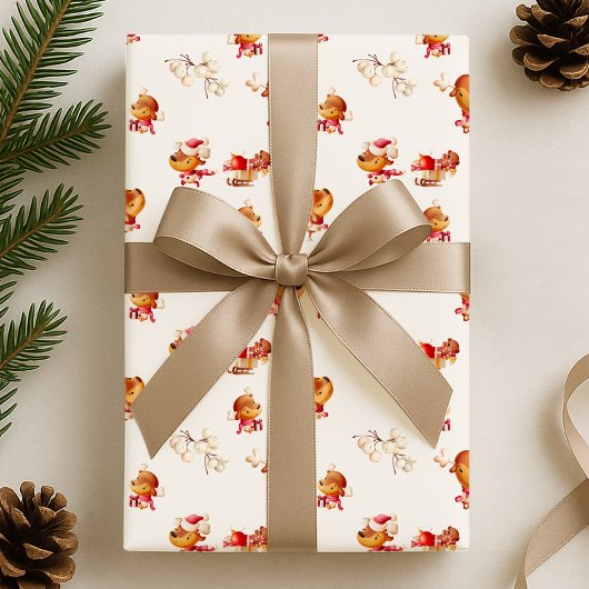 Cute Reindeer Holiday ラッピングペーパー