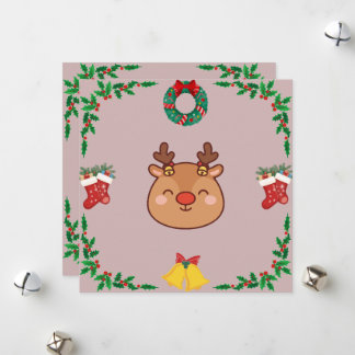 Cute Reindeer Holiday Card – Pink & Festive シーズンカード