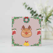 Cute Reindeer Holiday Card – Pink & Festive シーズンカード (スタンド正面)