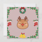 Cute Reindeer Holiday Card – Pink & Festive シーズンカード (正面)