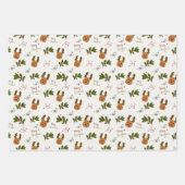Cute Reindeer & Holly Christmas Pattern ラッピングペーパーシート (正面3)