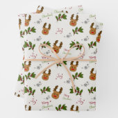 Cute Reindeer & Holly Christmas Pattern ラッピングペーパーシート (インサイチュ)