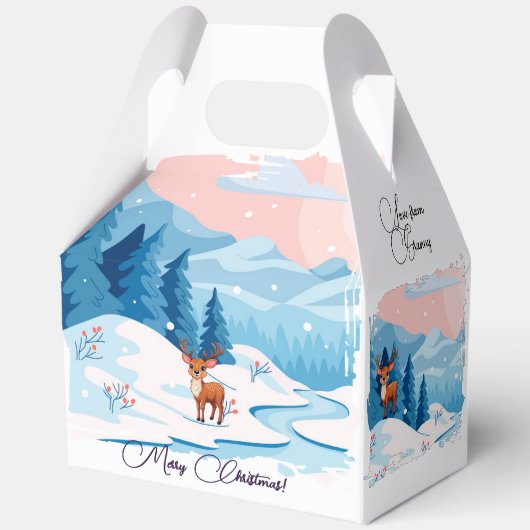 Cute reindeer in a snowy landscape Favor Box フェイバーボックス (正面)