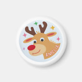 Cute Reindeer Kid`s Name Christmas Gift マグネット (正面)