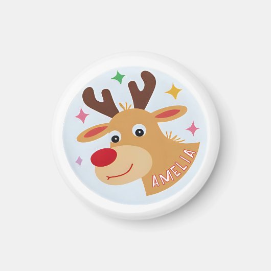 Cute Reindeer Kid`s Name Christmas Gift マグネット (正面)