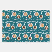 Cute Reindeer Kid`s Name Photo Christmas ラッピングペーパーシート (正面3)