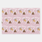 Cute Reindeer Kid`s Name Photo Christmas ラッピングペーパーシート (正面2)