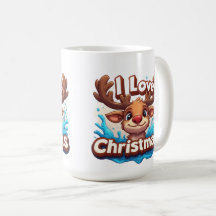 Cute Reindeer Mascot With 'I Love Christmas' Text