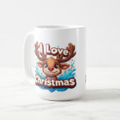 Cute Reindeer Mascot With 'I Love Christmas' Text コーヒーマグカップ (正面左)