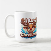 Cute Reindeer Mascot With 'I Love Christmas' Text コーヒーマグカップ (左)