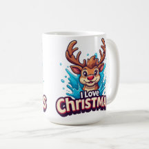 Cute Reindeer Mascot With 'I Love Christmas' Text