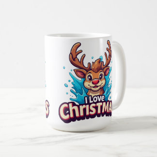 Cute Reindeer Mascot With 'I Love Christmas' Text コーヒーマグカップ