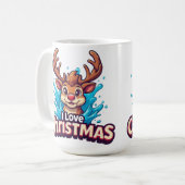 Cute Reindeer Mascot With 'I Love Christmas' Text コーヒーマグカップ (正面左)