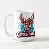 Cute Reindeer Mascot With 'I Love Christmas' Text コーヒーマグカップ (左)