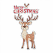 Cute Reindeer Mascot With 'I Love Christmas' Text シール (正面)