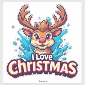 Cute Reindeer Mascot With 'I Love Christmas' Text シール