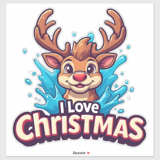 Cute Reindeer Mascot With 'I Love Christmas' Text シール (シート)
