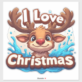Cute Reindeer Mascot With 'I Love Christmas' Text シール