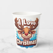 Cute Reindeer Mascot With 'I Love Christmas' Text 紙コップ (裏面)