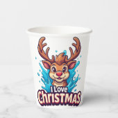Cute Reindeer Mascot With 'I Love Christmas' Text 紙コップ (裏面)