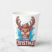 Cute Reindeer Mascot With 'I Love Christmas' Text 紙コップ (正面)