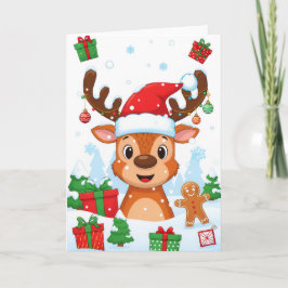 Cute Reindeer Merry Christmas Kids Holiday Card カード