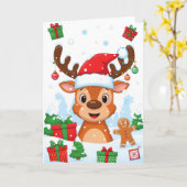Cute Reindeer Merry Christmas Kids Holiday Card カード (黄色い花)