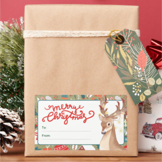 Cute Reindeer Merry Christmas Lights  長方形シール