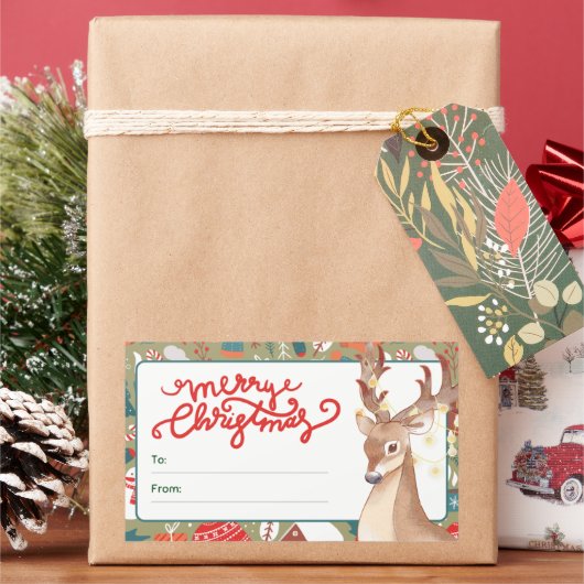 Cute Reindeer Merry Christmas Lights  長方形シール (クリスマス)