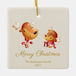 Cute Reindeer Merry Christmas Ornament セラミックオーナメント