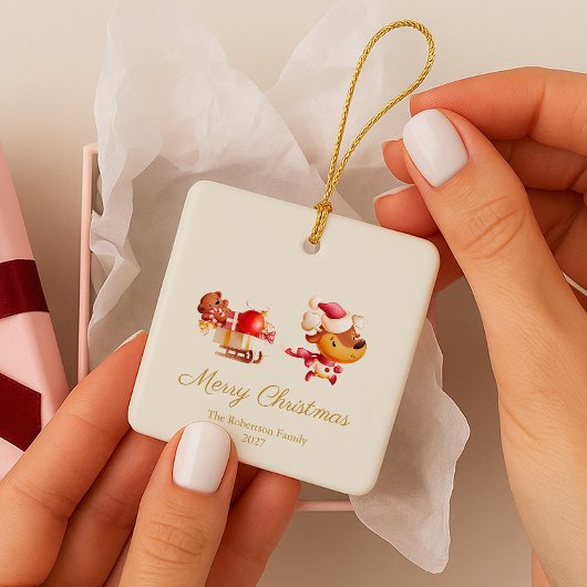 Cute Reindeer Merry Christmas Ornament セラミックオーナメント