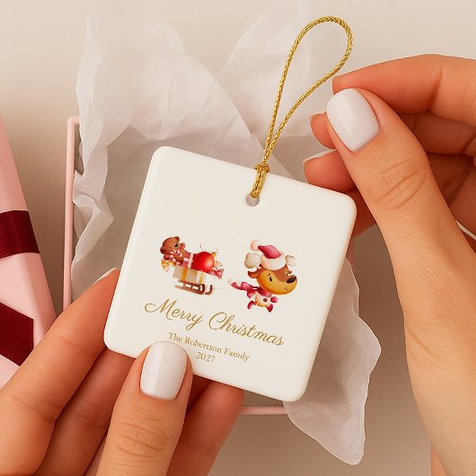 Cute Reindeer Merry Christmas Ornament セラミックオーナメント