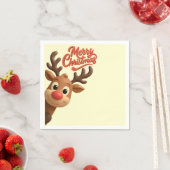 Cute Reindeer Merry Christmas Paper Napkin スタンダードカクテルナプキン (インサイチュ)
