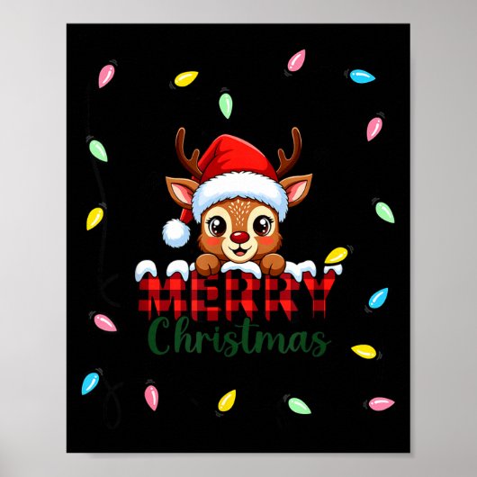 Cute Reindeer Merry Christmas Shirt –plaid Holiday ポスター (正面)