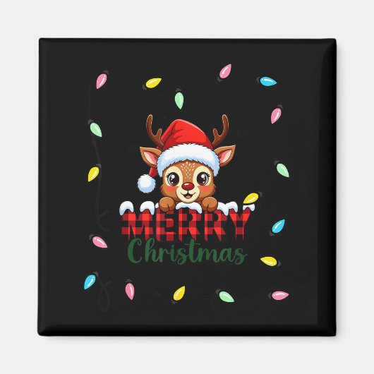 Cute Reindeer Merry Christmas Shirt –plaid Holiday マグネット (正面)