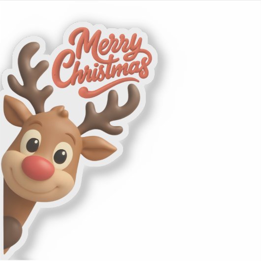 Cute Reindeer “Merry Christmas” Sticker シール (正面)
