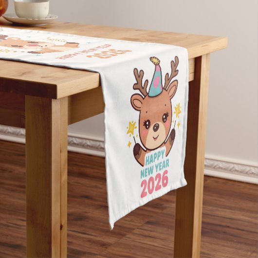 cute reindeer new year 2026 table runner ショートテーブルランナー (インサイチュ)