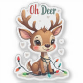 Cute Reindeer “Oh Deer” Holiday Sticker シール (正面)